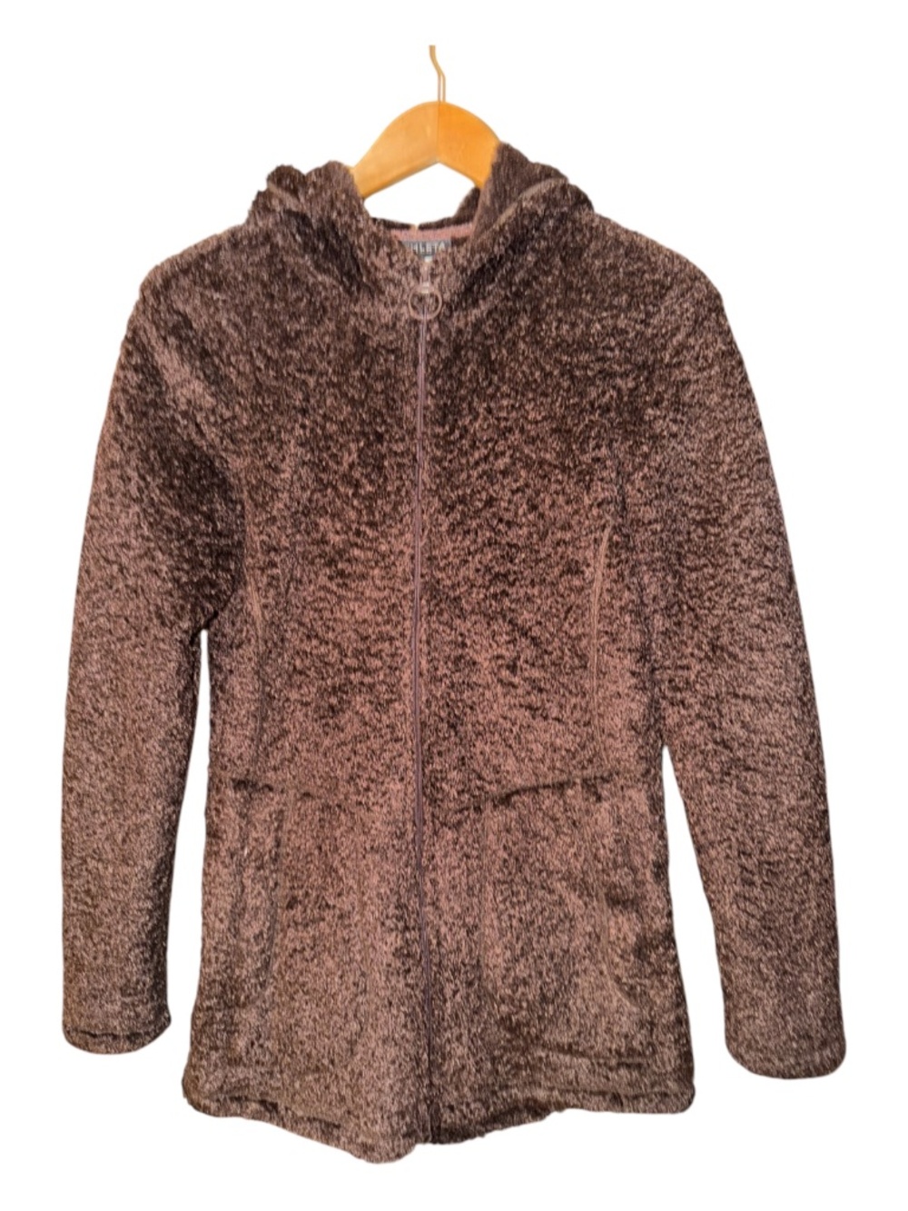 Athleta Brown Fleece Shearling Hooded Coat Longer Length L